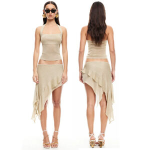 Lioness Lurex Matching Set: Palisades Halter Top and Mini Skirt Oyster Women's S